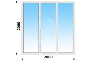 Трехстворчатое пластиковое окно 2000x2000 Г-Г-Г