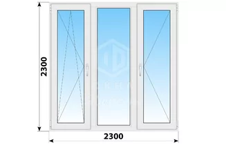 Трехстворчатое пластиковое окно 2300x2300 ПO-Г-П